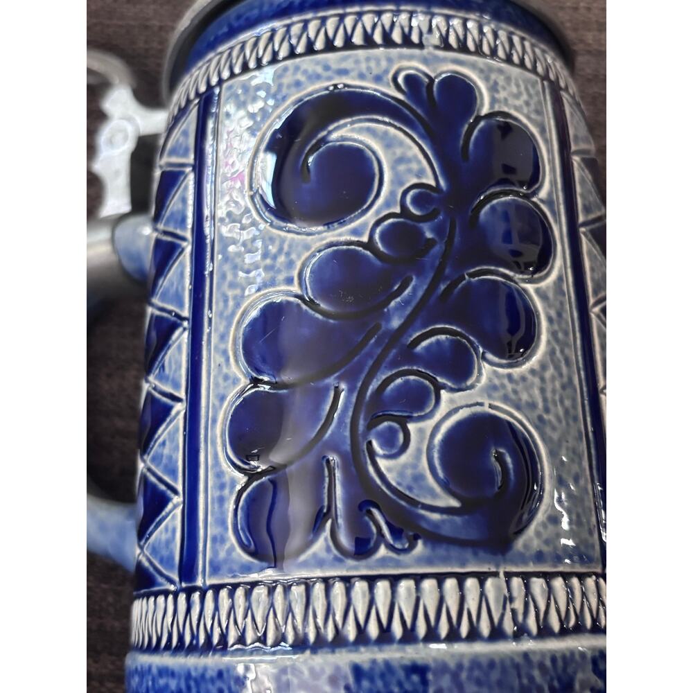Vintage Marzi & Remy Beer Stein Germany Hinged Pewter Lid Beer Stein Cobalt - Picture 3 of 7